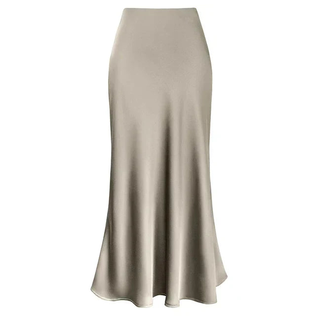 GR | Mode Langer Glänzender Satin Rock