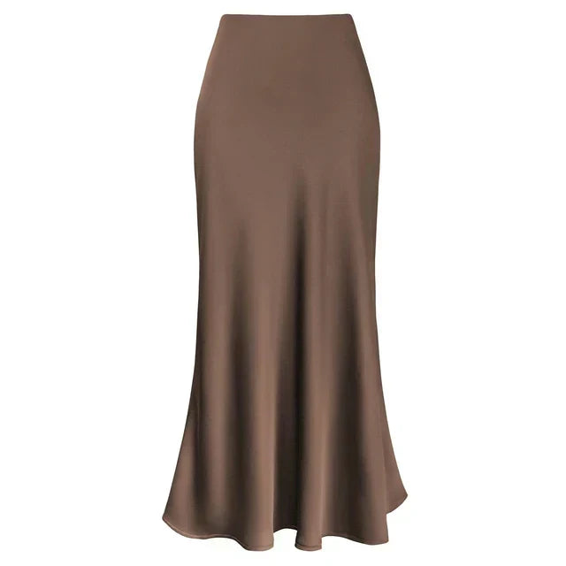 GR | Mode Langer Glänzender Satin Rock