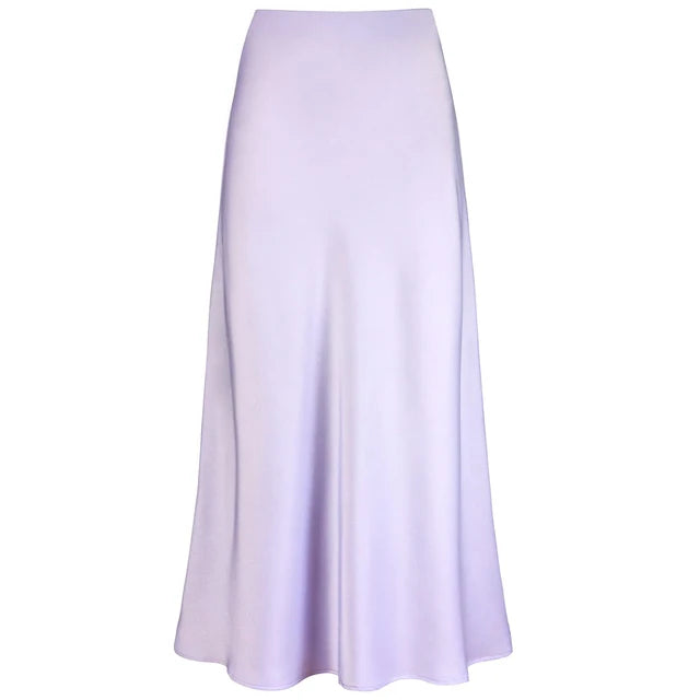 GR | Mode Langer Glänzender Satin Rock