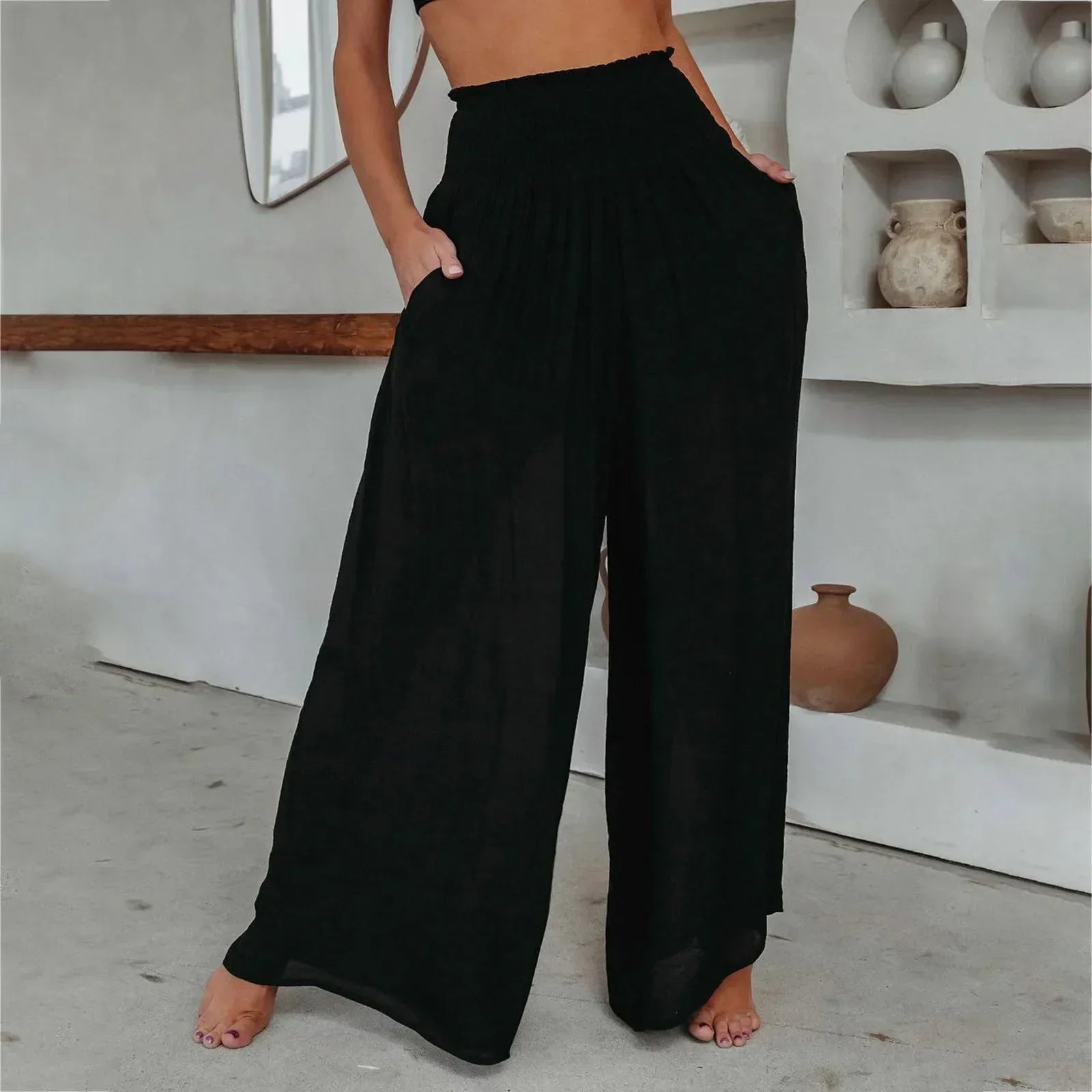 GR - Elegance Unleashed: High-waisted Palazzo Perfection for Women