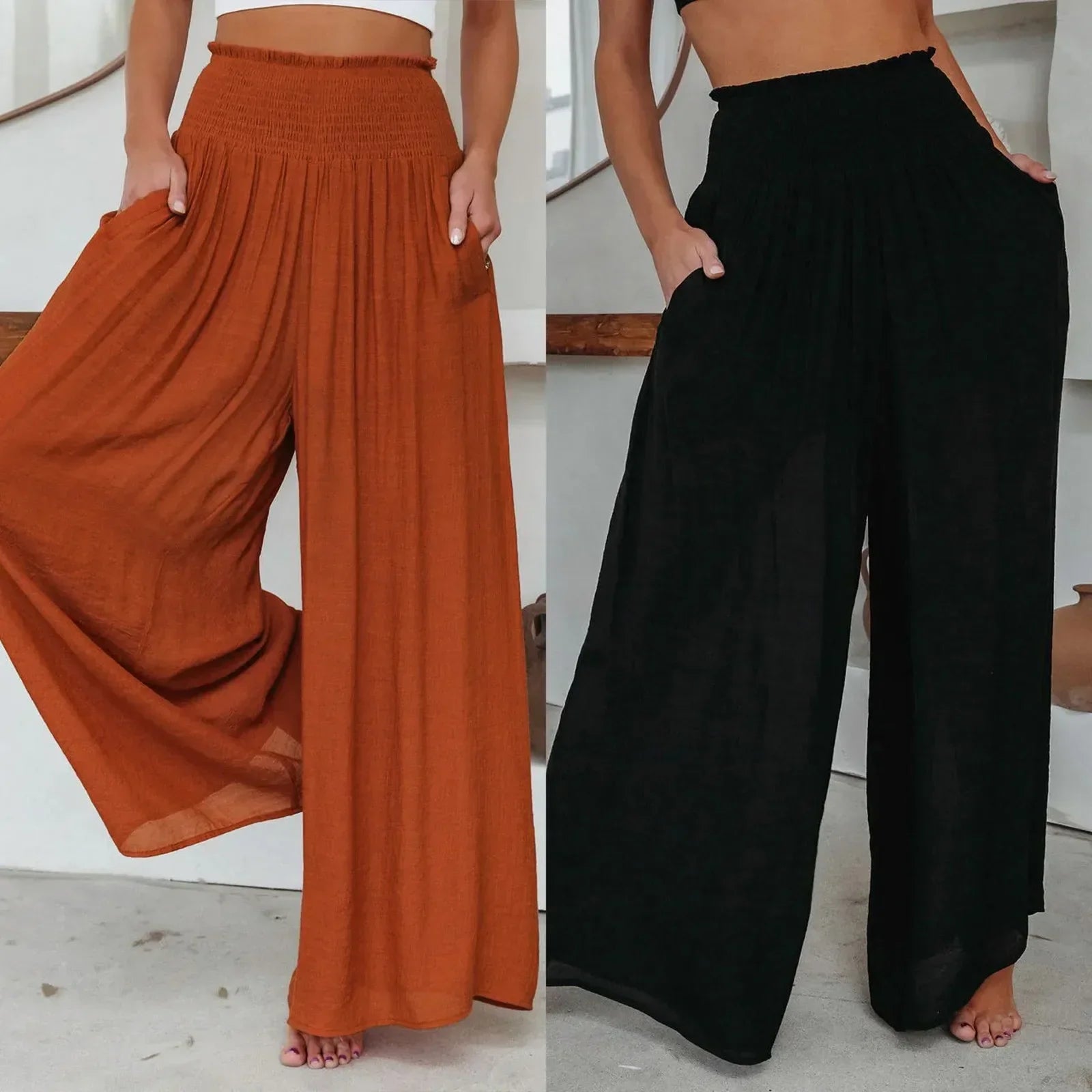 GR - Elegance Unleashed: High-waisted Palazzo Perfection for Women