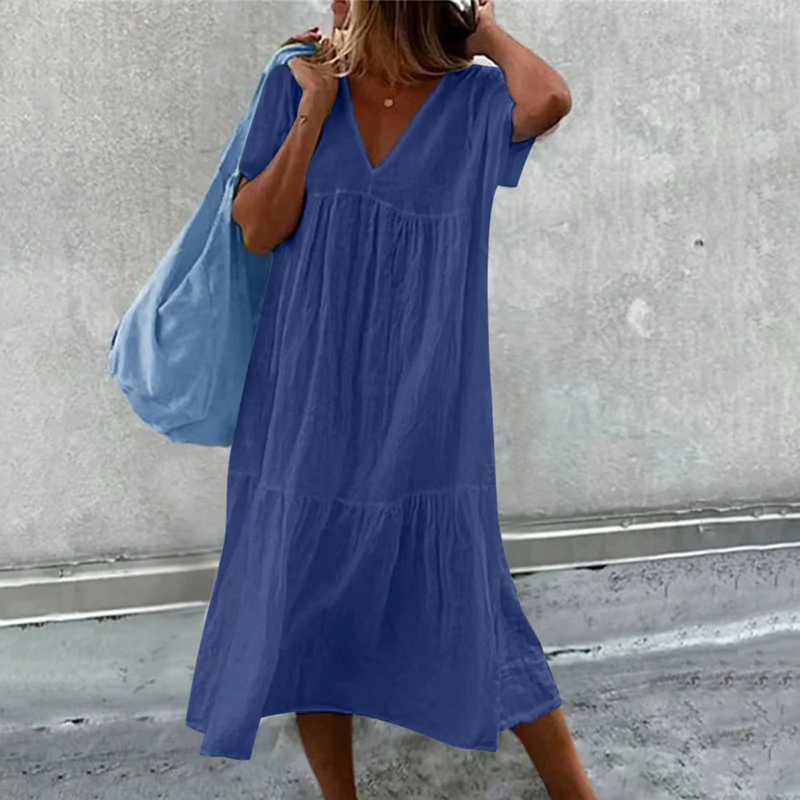 GR | Women's casual dress with V-neck and simple handbag