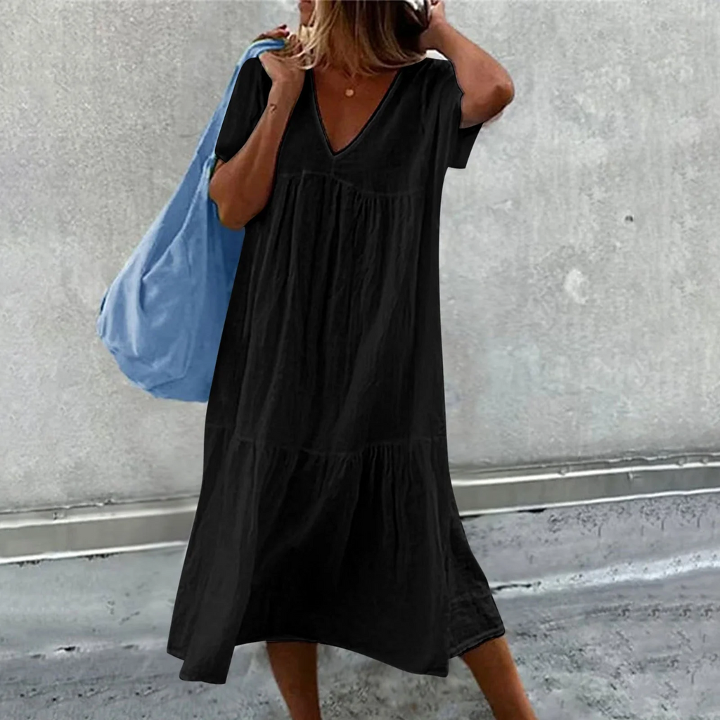 GR | Women's casual dress with V-neck and simple handbag