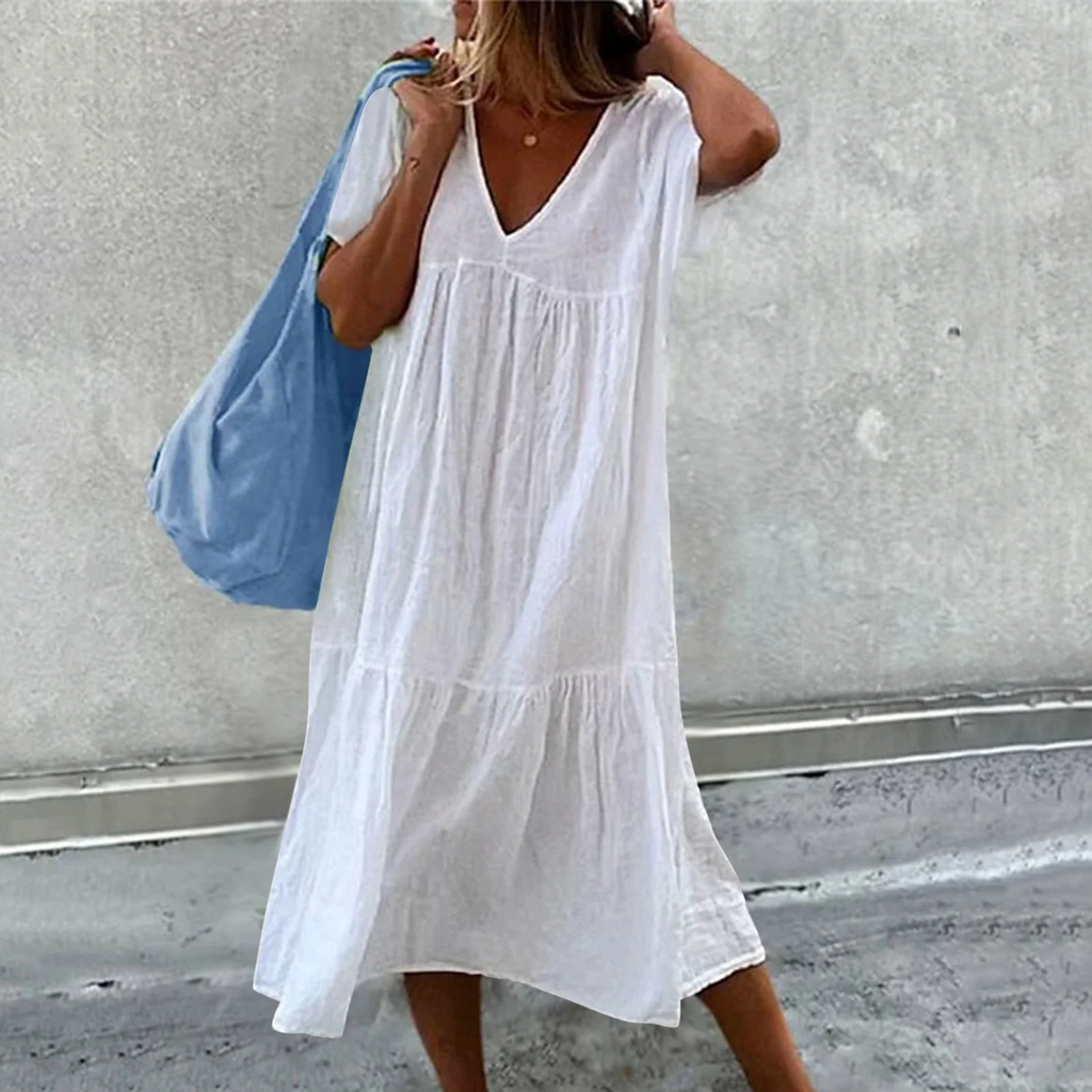 GR | Women's casual dress with V-neck and simple handbag