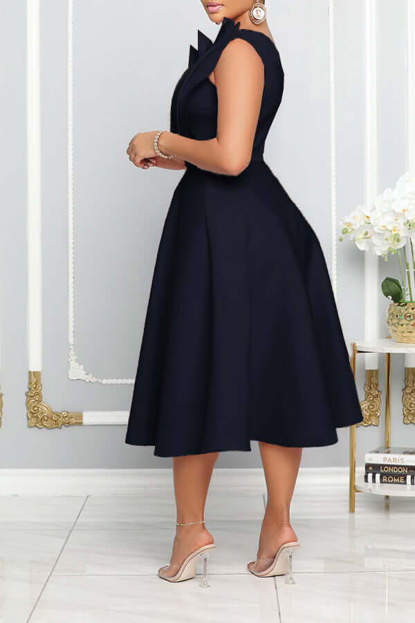 GR | One Shoulder Midi Kleid Elegante A-linie Passform Skulpturierte Details Festliche Kleidung