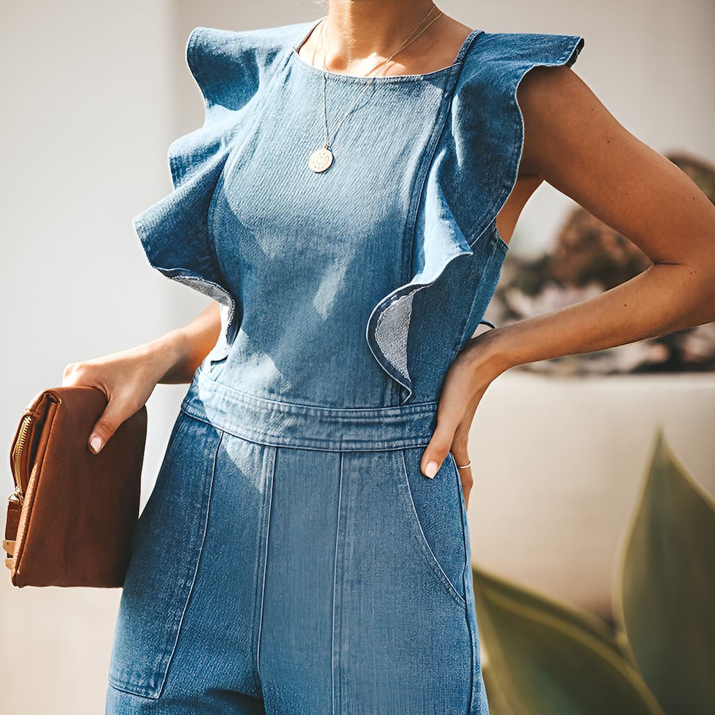 DenimDynasty™ - Denim jumpsuit with open back