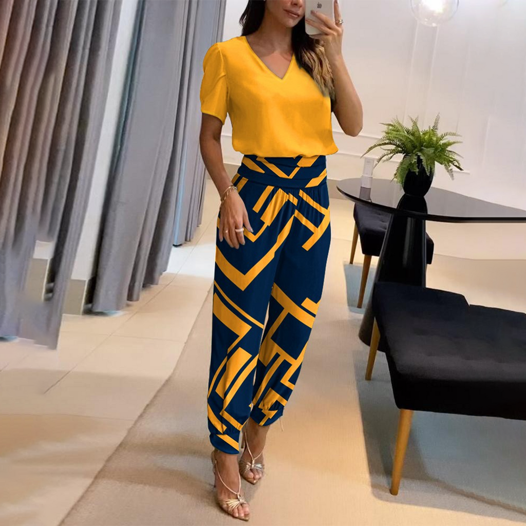 GR | Stylish Printed Jumpsuit with V-Neck for Women