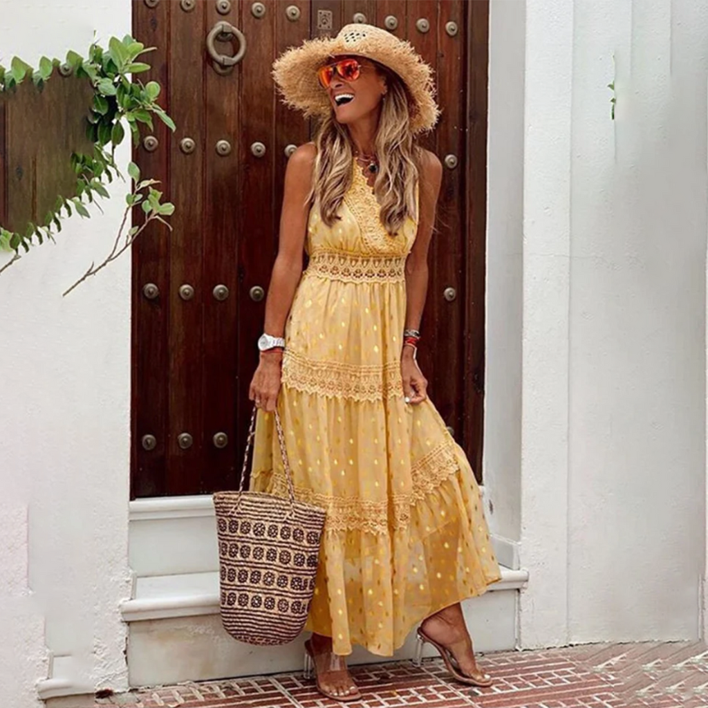 GR - Embroidered sleeveless long dress