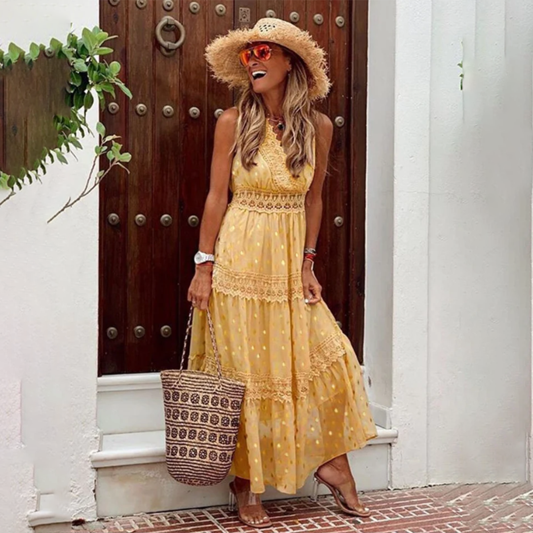 GR - Embroidered sleeveless long dress