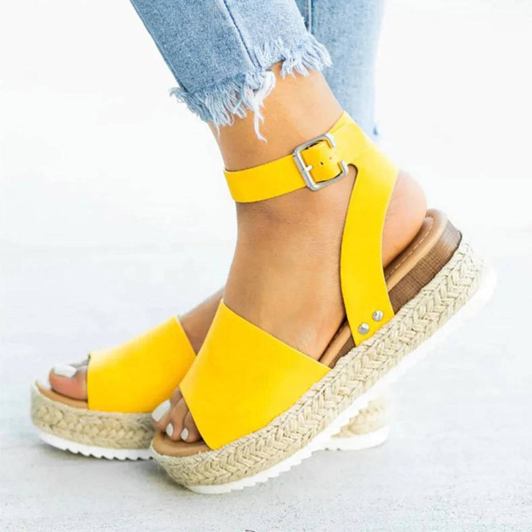 GR | Platform Sandals Espadrille Sole Adjustable Ankle Strap Toe Strap