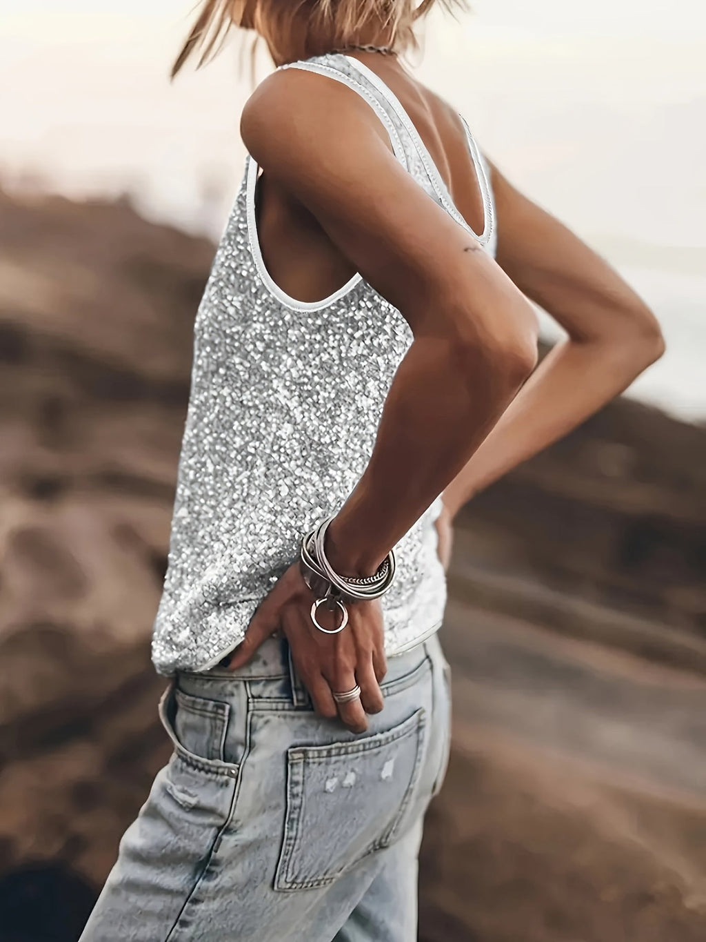 GR | Shiny Sleeveless Women's Top For Style and Glamour