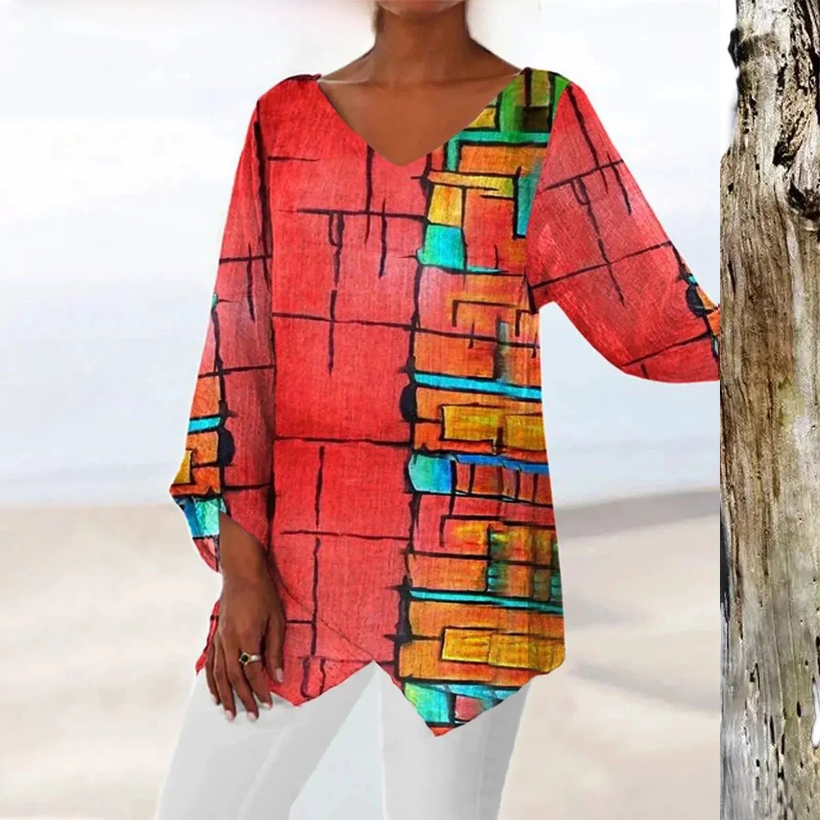 GR | Vintage top with V-neck and elegant fit