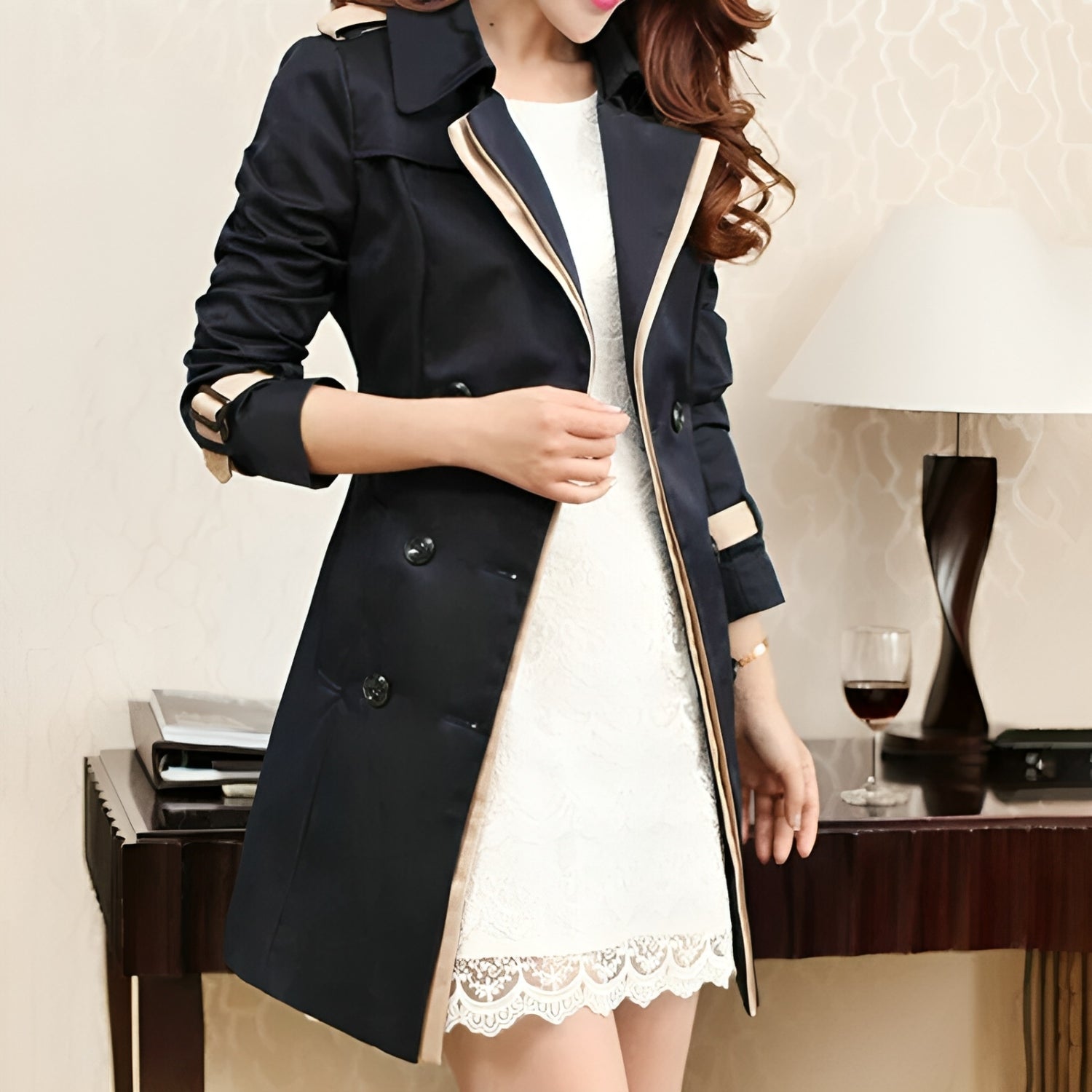 GR | Elegant double-breasted windbreaker trench coat