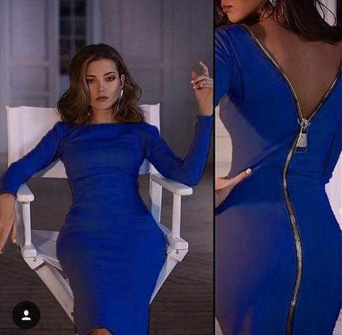 Chalku - Long-sleeved pencil dress with back zipper 