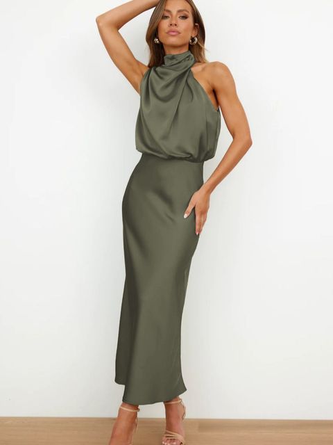 GR | Elegant satin halterneck dress for women
