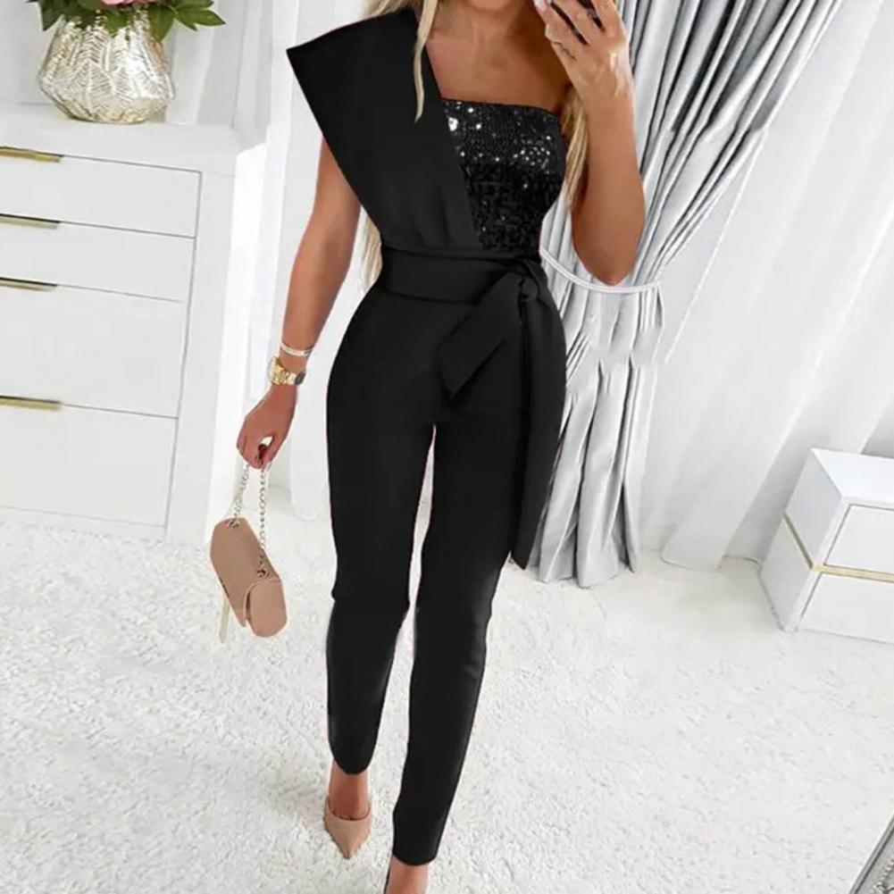 GR | One Shoulder Jumpsuit with Sequins and Waistband