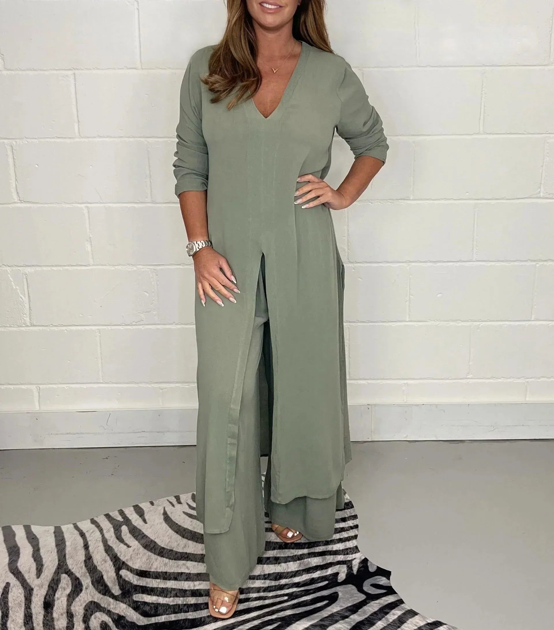 GR | Set Long Sleeves Wide Leg Matching Set Women's Clothing 