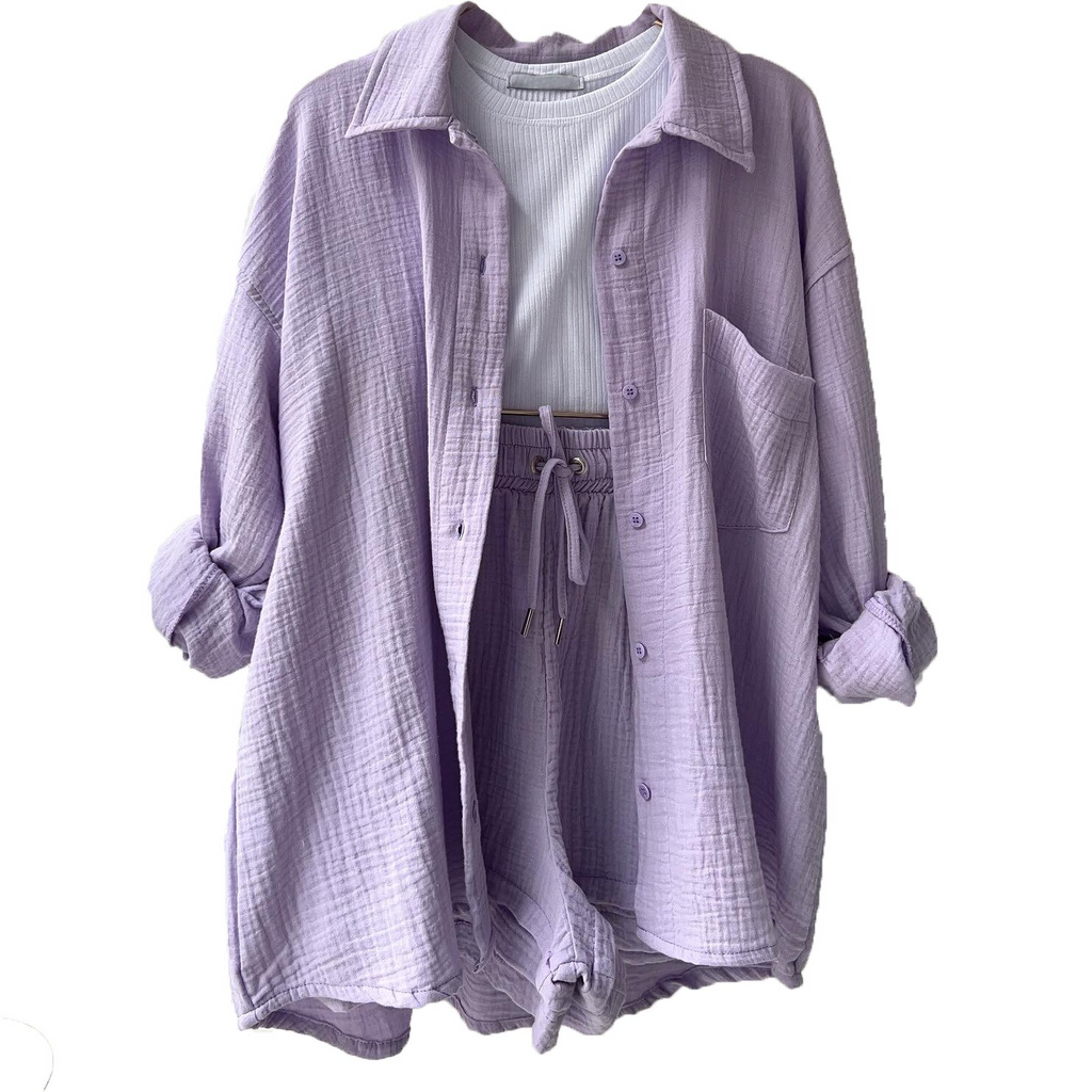 GR | Set Loose Fit Summer Lounge Set Linen Set Womens
