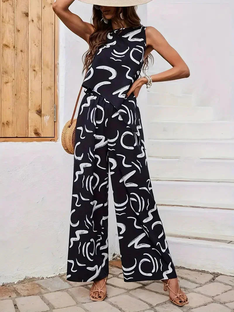 GR | Wide Leg High Waist Set Matching Set Women's Clothing