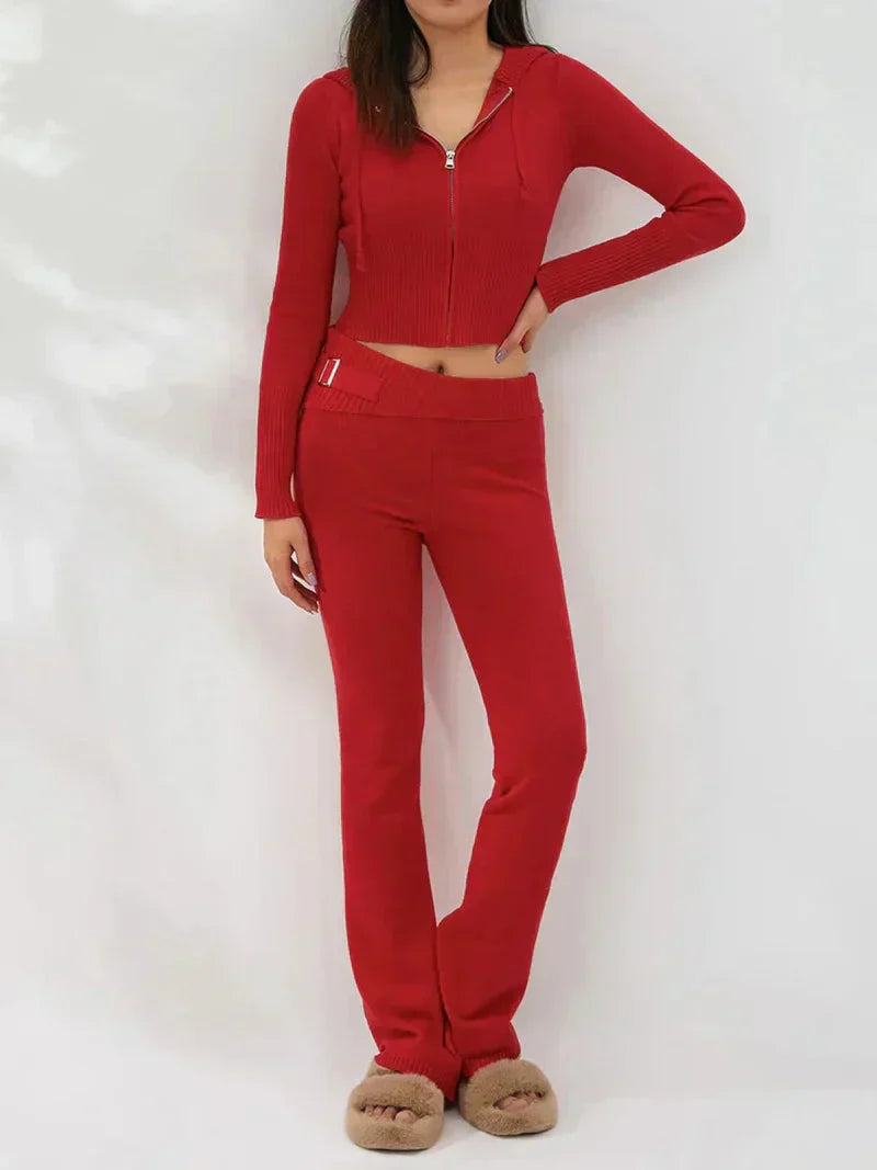 GR | Knit Set Hooded Jacket Knit Cardigan Knit Set Loungewear for Women