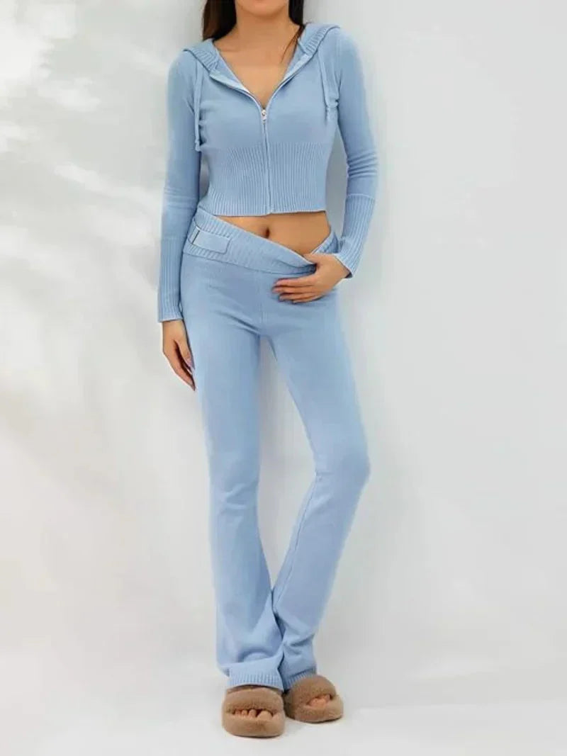GR | Knit Set Hooded Jacket Knit Cardigan Knit Set Loungewear for Women