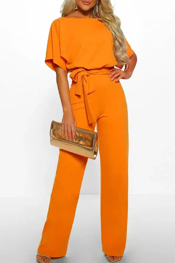 GR | Elegant jumpsuit with wide legs and waist belt