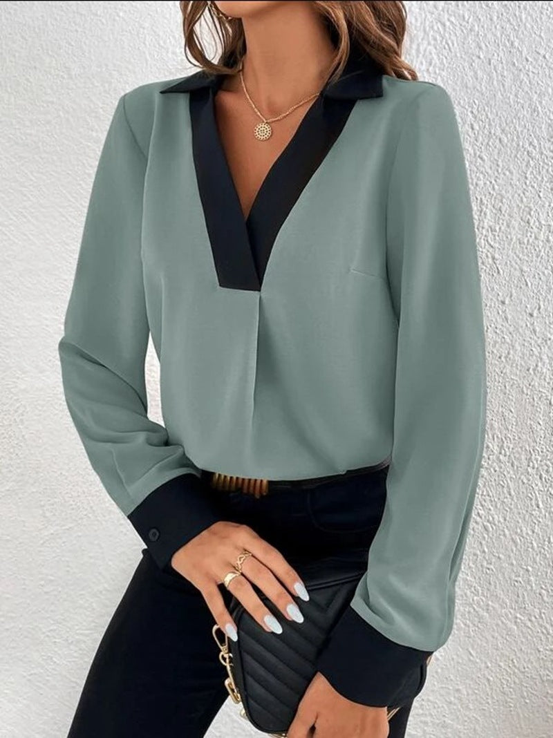 GR Damen-Shirt mit V-Kragen und Kontrastfarben