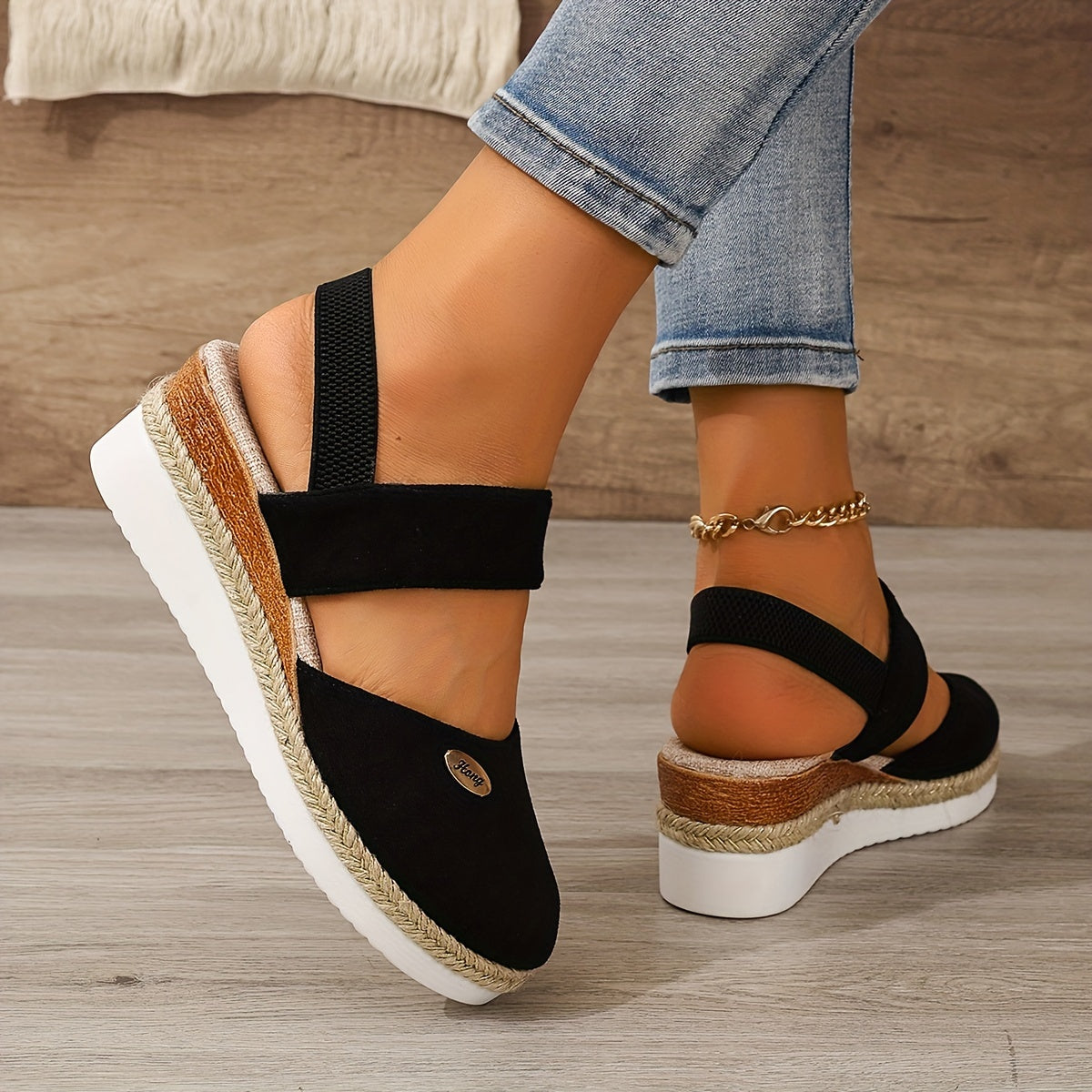 GR | Women's Platform Sandals: Non-slip, Closed Toe, Elastic Strap
