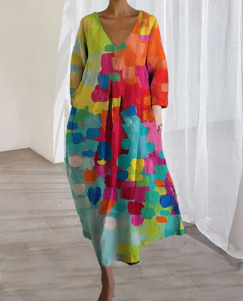 GR | Colorful printed dress with V-neck