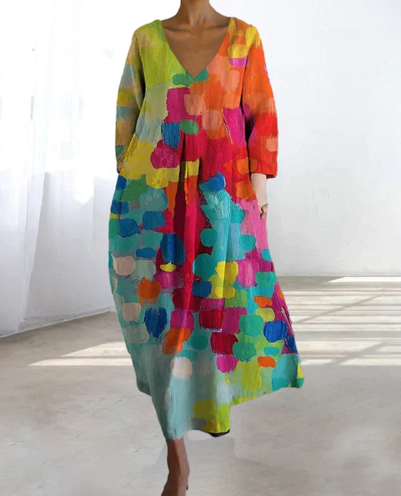 GR | Colorful printed dress with V-neck
