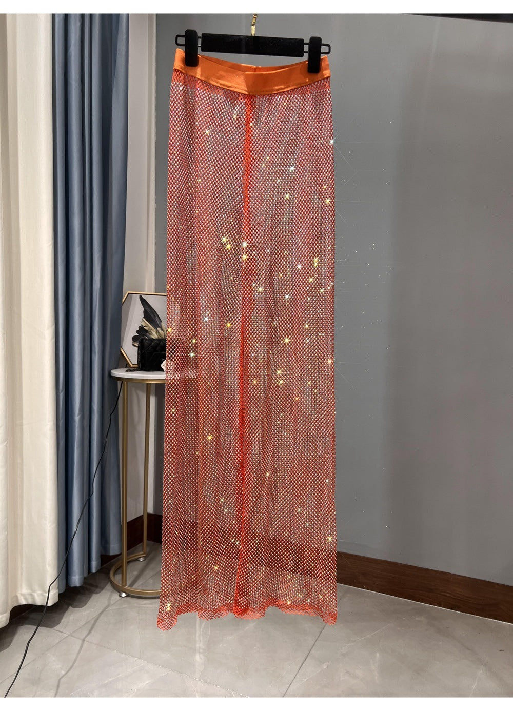 GR | Rhinestone Straight Mesh Wide Leg Slim Fit Flattering Mop Pants