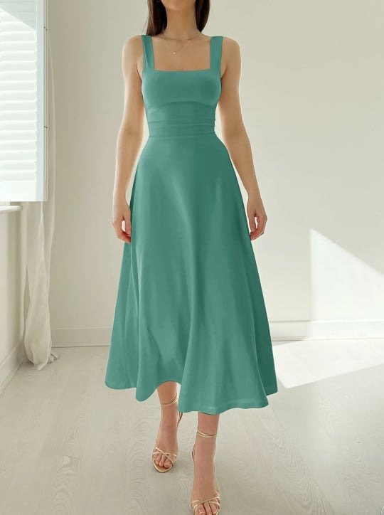 Women's midi dress with wide straps 