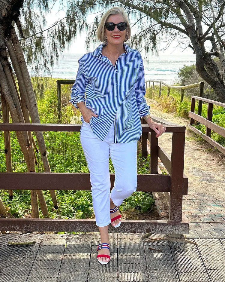 GR | Women's striped button-up shirt
