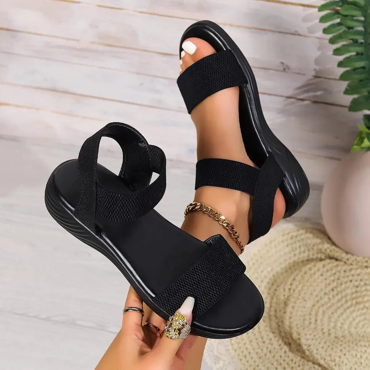 GR | Summer linen sandals with elastic strap
