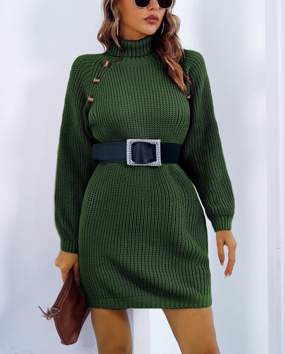 GR | Schicke Herbst Strickkleid mit Kragen und Knopfverschluss für Frauen