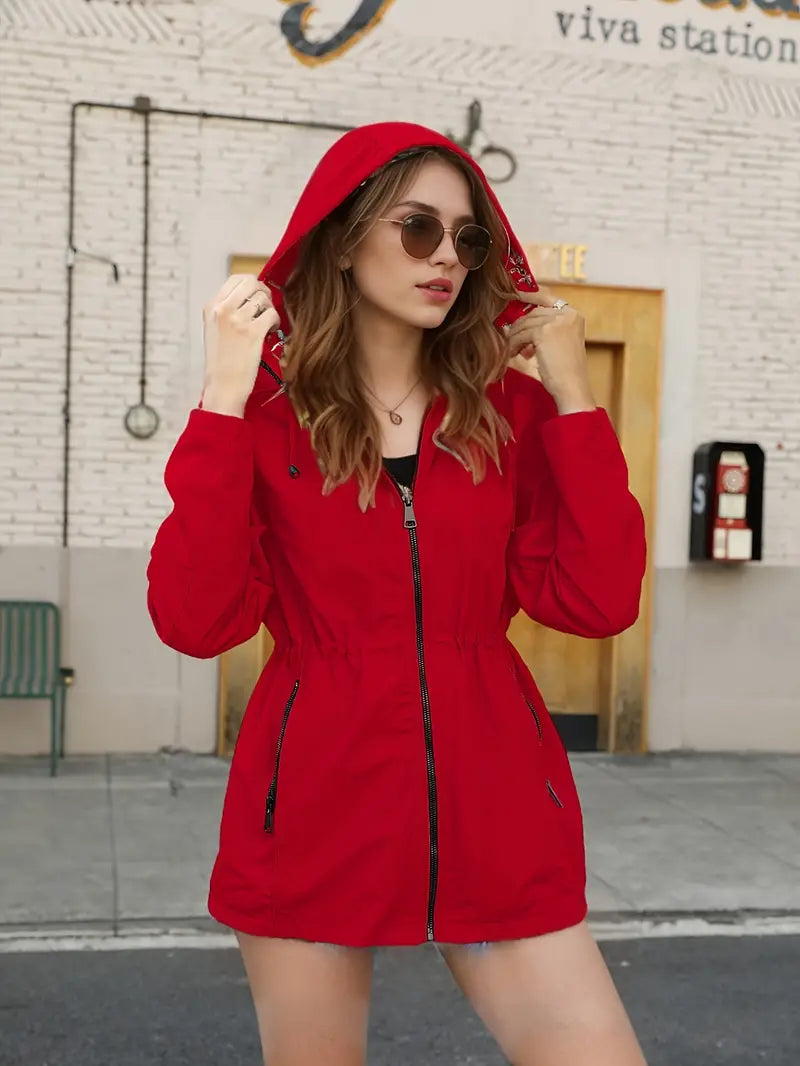 Jacket with long sleeves, zipper, floral print and hood 