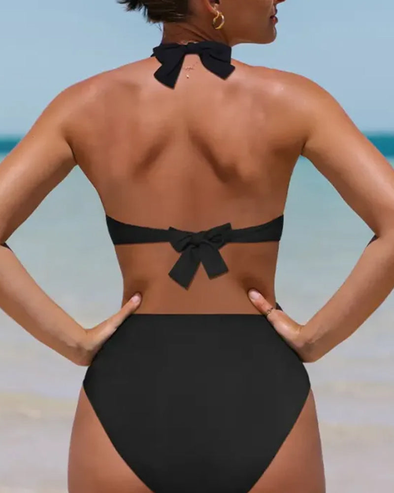 GR | Bikini Set with Detachable High-Top Bottoms and Halter Design