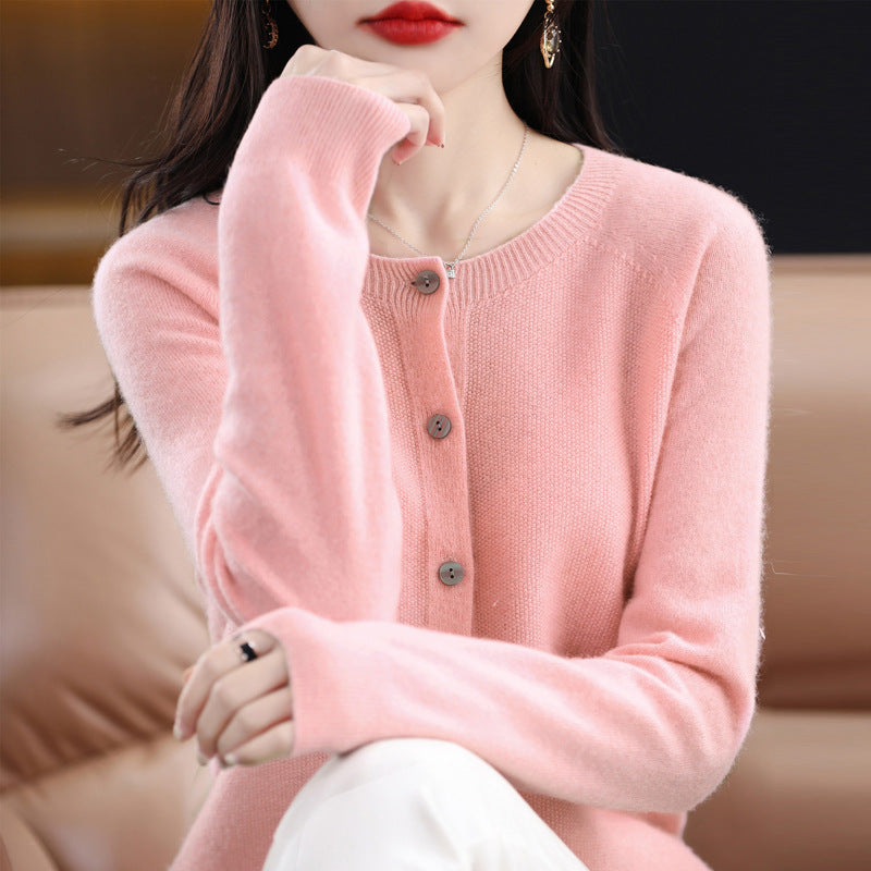 GR | Lockerer Damen Cashmere Strickjacke Mit Rundhalsausschnitt Aus Hochwertiger Veganer Wolle