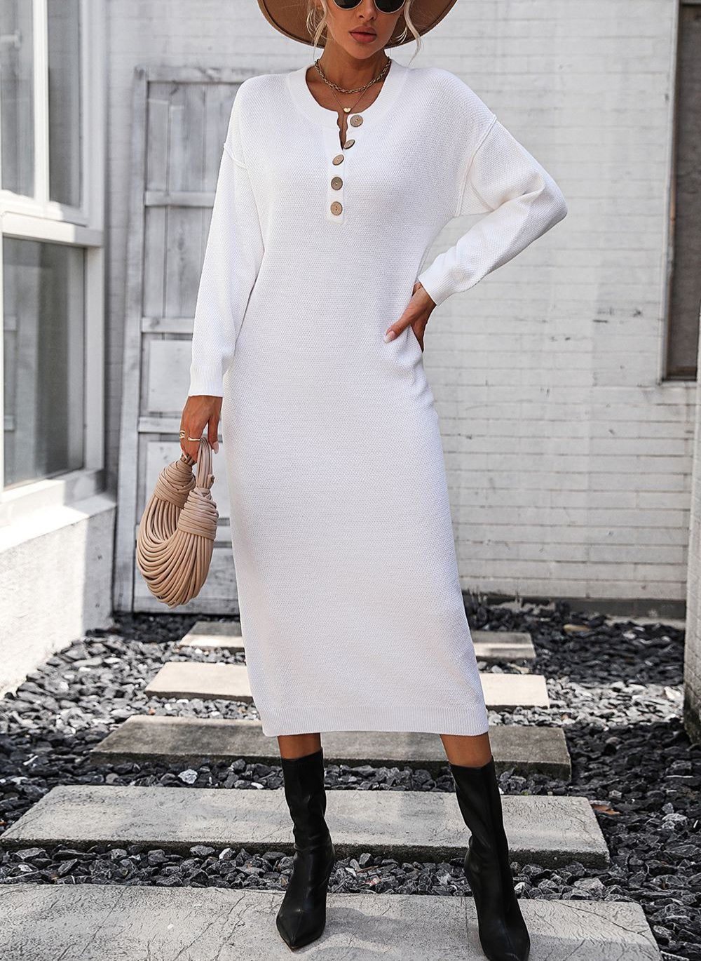 GR | Schicker Herbst Sweatkleid mit Knopfdetail für Frauen
