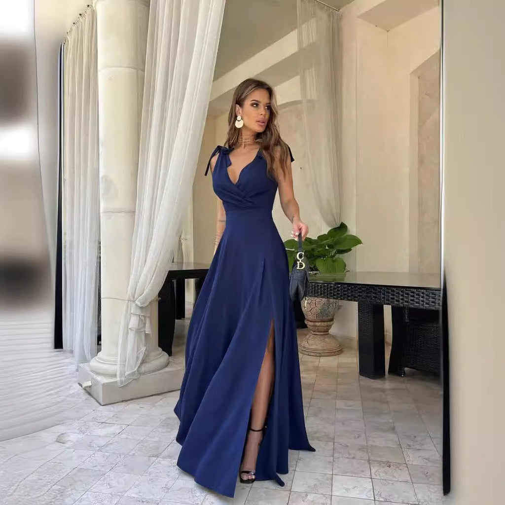 GR | Evening dress, long, pleated, solid color