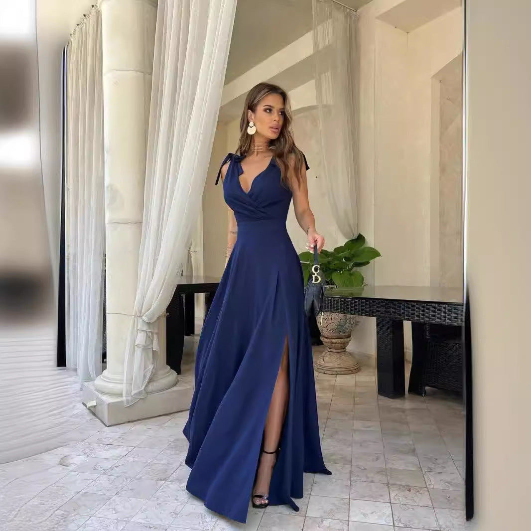 GR | Evening dress, long, pleated, solid color
