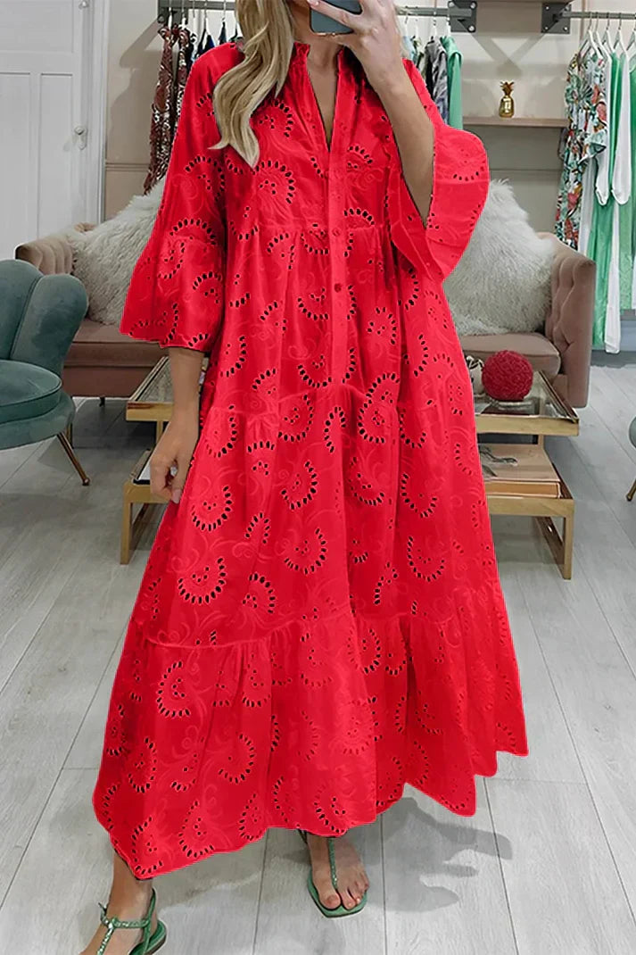 GR | Elegant dress with embroidered eyelets