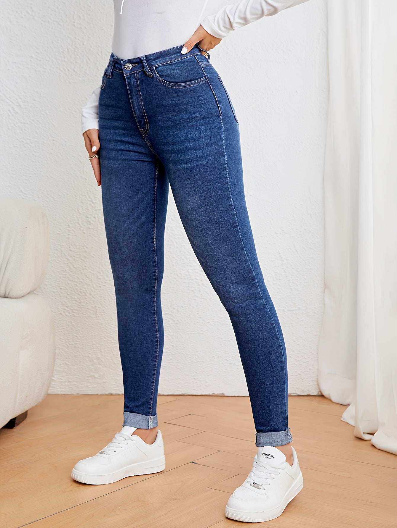 GR | Olivgrüne High Waist Slim Fit Jeans Mit Stretch Denim