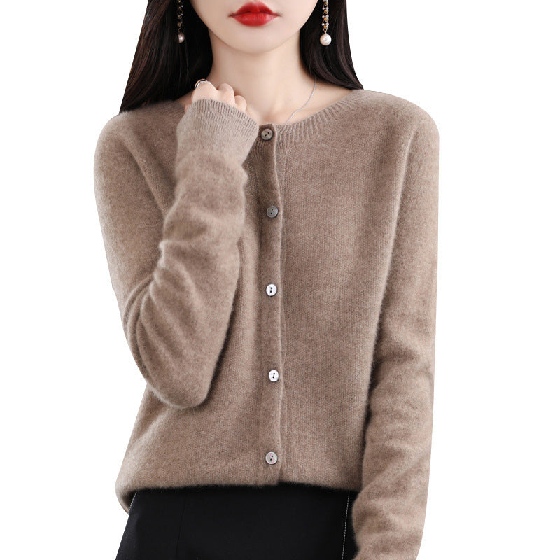 GR | Lockerer Damen Cashmere Strickjacke Mit Rundhalsausschnitt Aus Hochwertiger Veganer Wolle