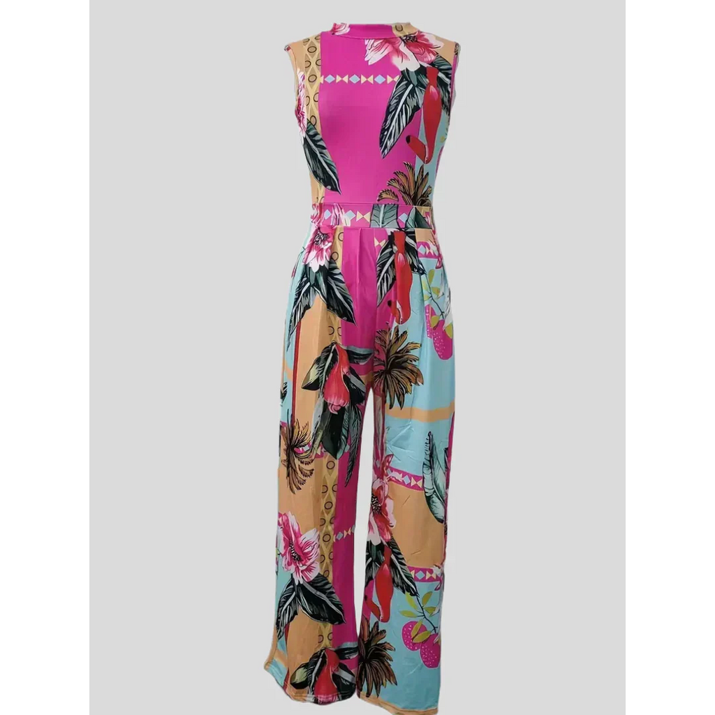 Sleeveless jumpsuit - Boho - Floral print Wide leg