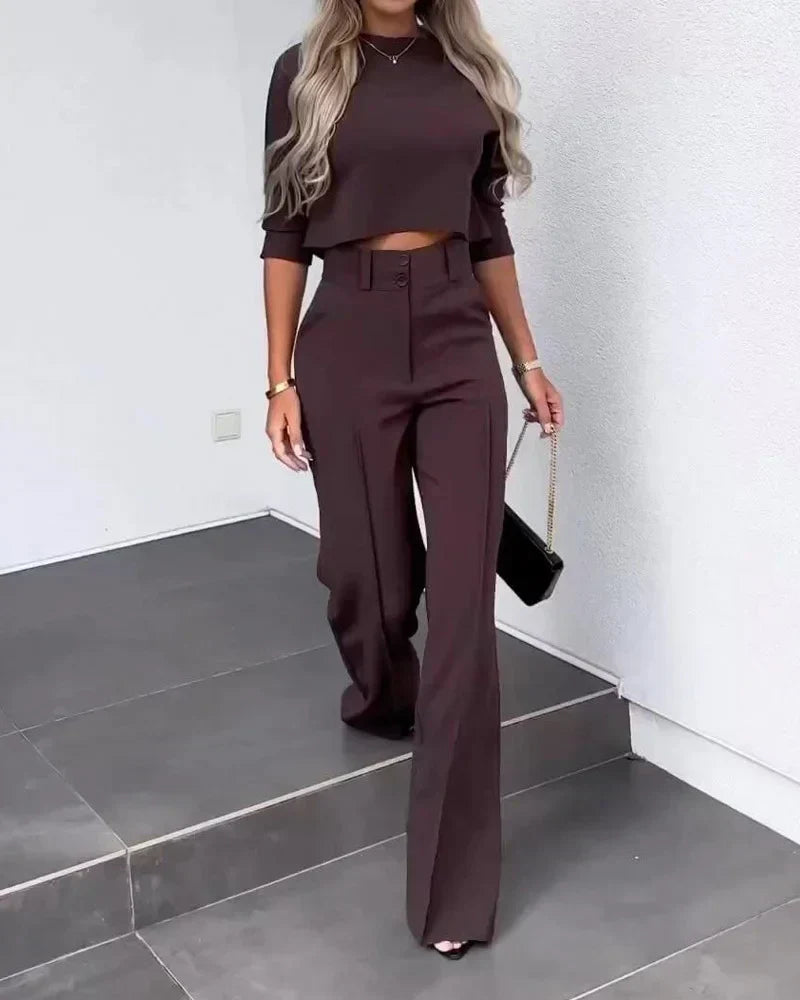 GR | Set with jacket and high-waisted straight trousers for women | Stylish and comfortable outfit