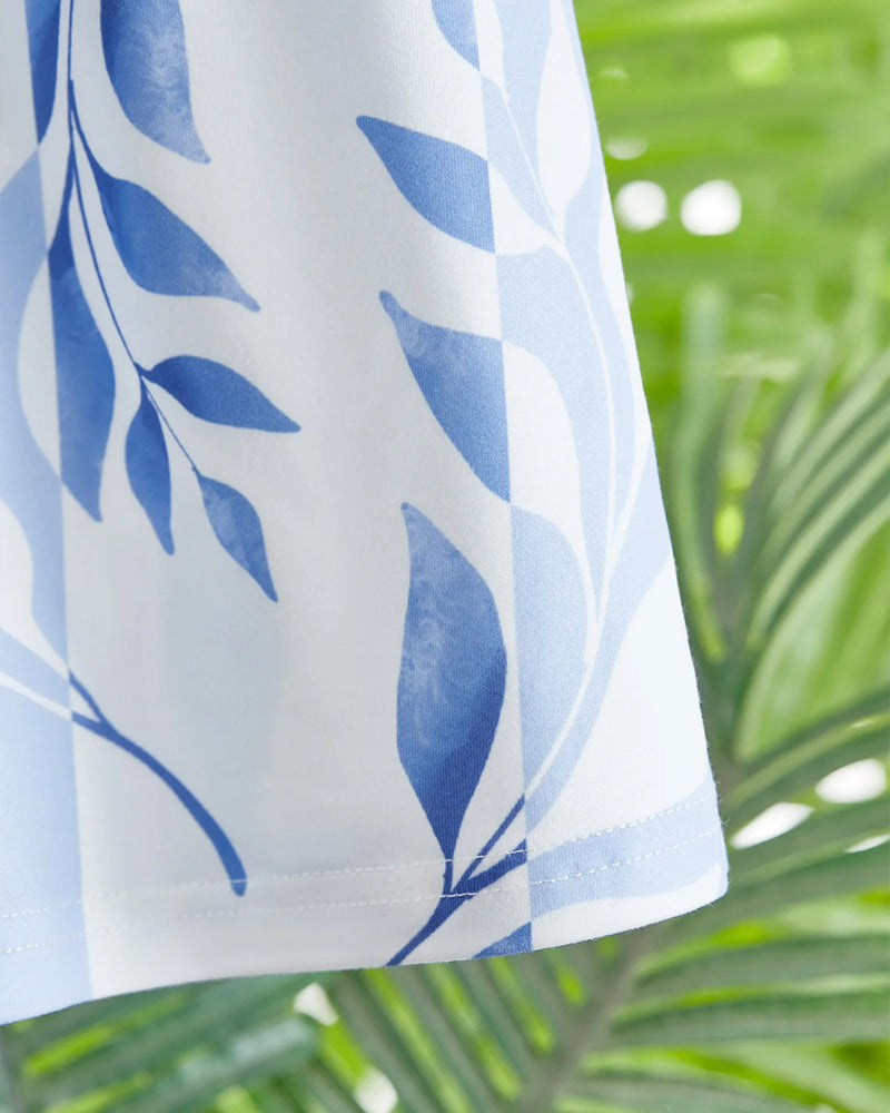GR | Kurzärmeliges Sommerkleid mit Blätterdruck