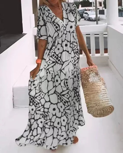 Summery new short-sleeved print dress 