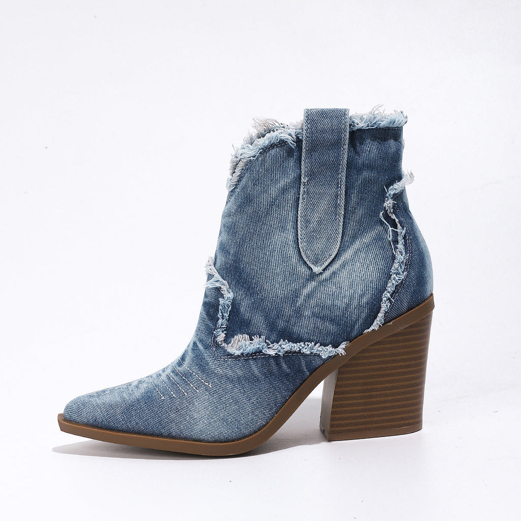 GR | Women's Trendy Pointed-Toe Western Cowboy Boots Comfortable Ankle Boots