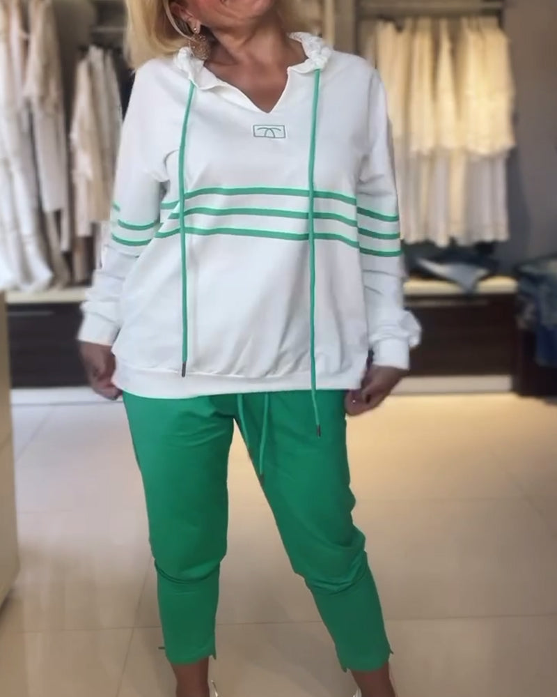 GR | Set aus gestreifter Hose und Kapuzenjacke